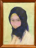 Portrait de femme au fichu by Ludovic Lucien Madrassi, Pastel signé en bas à droite, sold Sep 2023