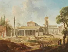 Un carrosse traversant une place italienne by Giacomo van Lint, Toile, sold May 2023