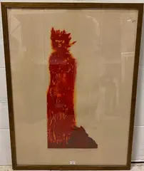 Femme en rouge (Déesse du volcan) Planche de la série des Images Hawaïennes by Bernard Childs, Aquatinte en couleurs, sold Oct 2024