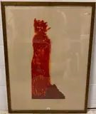 Femme en rouge (Déesse du volcan) Planche de la série des Images Hawaïennes by Bernard Childs, Aquatinte en couleurs, sold Oct 2024