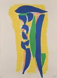 Composition en bleu jaune et vert by Olivier Debré, Lithographie en couleurs signée, sold Jun 2024