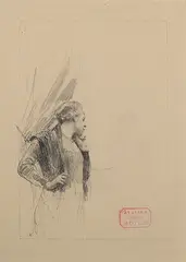 Femme à sa fenêtre by Henri Royer, Crayon, sold Jun 2024