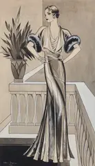 Élégante by Jean Dupas, 1936, Encre de Chine et lavis d'aquarelle sur papier (restaurations), sold Jun 2024