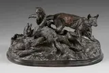 Famille de renards by Pierre-Jules Mêne, Bronze à patine brune signé en creux sur la terrasse, sold Jun 2024