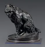 Chien Griffon assis by Pierre-Jules Mêne, Bronze à patine brune signé en creux sur la terrasse, sold Jun 2024