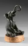 Eléphant assis trompe levée by Charles Paillet, Bronze à patine verte signé en creux et reposant sur un socle en marbre, sold Jun 2024