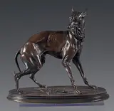 Lévrier à l'éventail by Pierre-Jules Mêne, Bronze à patine brune signé en creux sur la terrasse, sold Jun 2024