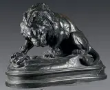 Lion au serpent by Alfred Barye, Bronze à patine verte signé en creux sur la terrasse, sold Jun 2024