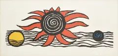 Soleil, Terre et lune, 1974-1975 by Alexander Calder, Lithographie en couleurs sur vélin numérotée en bas à gauche et signée au crayon en bas à, sold Jun 2022