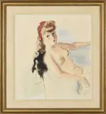 Femme au foulard rouge by André Dignimont, Aquarelle sur papier, sold Jun 2022