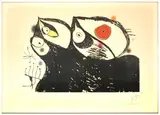 Les Hirondelles by Joan Miró, 1973, Eau-forte et aquatinte en couleurs sur vélin d'Arches numérotée et signée au crayon en bas, sold Jun 2022