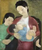 VU CAO DAM (1908-2000) Maternité, vers 1950-52 by Vũ Cao Đàm, Encre et gouache sur soie marouflée sur papier, sold Jun 2022