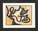 Le Simoun by Jean-Michel Atlan, 1957, Lithographie en couleurs sur BFK Rives numérotée en bas à gauche et signée au crayon en ba, sold Jun 2022