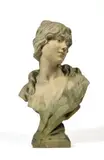 Jeune femme aux roseaux by Georges Charles Coudray, Epreuve en terre cuite polychrome, sold Apr 2022