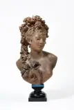 Jeune femme à la coiffure ornée de fleurs et de rubans by Albert-Ernest Carrier-Belleuse, Epreuve en terre cuite, sold Apr 2022