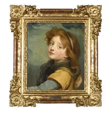 Jeune fille au ruban bleu dans les cheveux by Jean-Baptiste Greuze, Toile d’origine, renforcée sur les bords, sold Apr 2022