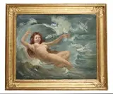 Naïade dans les flots entourée de mouettes by Adolphe Lalire, Toile, sold Apr 2022