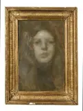 EUGÈNE CARRIERE (1849-1906) Etude pour jeune fille au col de dentelles (Lucie Carrière, v.1903) by Eugène Carrière, Toile, sold Apr 2022