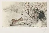 Cocker et lapin by Léon Danchin, Lithographie en couleurs, sold Feb 2022