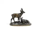 Pierre-Jules MÊNE (1810 - 1879) Chevreuil et sa femelle by Pierre-Jules Mêne, Bronze à patine brune nuancé, fonte ancienne, sold Feb 2022