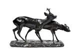 Chevreuil et sa femelle by Pierre Robert Christophe, Bronze à patine verte signé sur la terrasse, fonte ancienne, sold Feb 2022