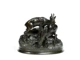 Couple de chevreuils sur un tertre by Pierre-Jules Mêne, 1859, Bronze à patine brune, sold Feb 2022