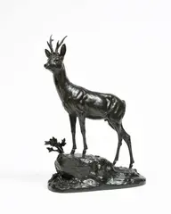 Chevreuil sur un rocher by Clovis Masson, Bronze à patine brun vert, sold Feb 2022