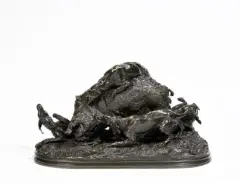 Sanglier au ferme by Pierre-Jules Mêne, Bronze à patine brune, fonte ancienne, sold Feb 2022