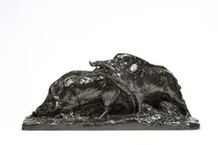 Deux Sangliers by Maximilien Louis Fiot, Bronze à patine brune, sold Feb 2022