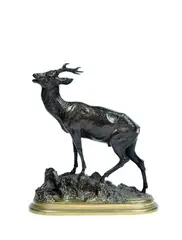 Brocard sur un tertre rocheux by Clovis Masson, Bronze à patine brune et doré, sold Feb 2022