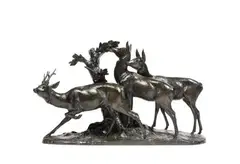 Harde de chevreuils by Maximilien Louis Fiot, Bronze à patine brune, fonte ancienne, sold Feb 2022
