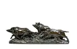Compagnie de trois sangliers by Maximilien Louis Fiot, Bronze a patine brune, fonte à la cire perdue, Susse Frères, Fonte ancienne signée sur la, sold Feb 2022