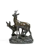 Couple de chevreuils by Jules Edmond Masson, Bronze à patine brune, sold Feb 2022