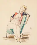 FEMME ASSISE by André Dignimont, Aquarelle sur papier, sold Nov 2021