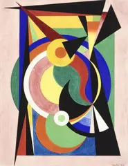 COMPOSITION SUR FOND ROSE by Auguste Herbin, 1940, Gouache aquarellée sur papier signée et datée, sold Nov 2021