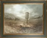 La tour penchée by Roland Cat, Aquarelle gouachée, avec grattages sur papier préparé au kaolin, sold Nov 2021