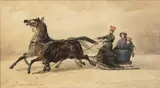 Famille russe sur un traineau à Saint Petersbourg. 1838 by Carl Vernet, Aquarelle sur papier, sold Nov 2025