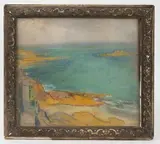 Bord de côte, rochers jaunes by Auguste-Louis Lepère, Pastel sur papier, sold Sep 2025