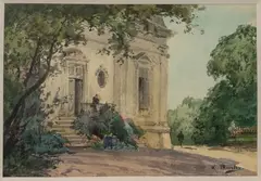 Vue d'une villa depuis un parc arboré by William Thornley, Aquarelle sur papier, sold Jul 2025