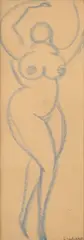 Nu féminin, circa 1930 by Gaston Lachaise, Crayon bleu sur papier, sold Jul 2025