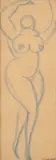 Nu féminin, circa 1930 by Gaston Lachaise, Crayon bleu sur papier, sold Jul 2025