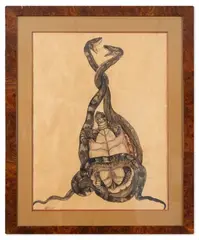Deux serpents contraignants une tortue by Hélène Gasset-Housset, Encre de Chine et aquarelle sur papier, sold Jul 2025