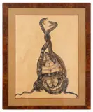 Deux serpents contraignants une tortue by Hélène Gasset-Housset, Encre de Chine et aquarelle sur papier, sold Jul 2025