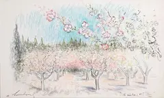 Les péchers de Saint-Remy by André Hambourg, 1989, Encre, aquarelle, pastel et gouache sur papier, sold Jul 2025