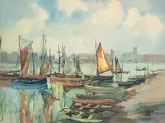 Angers, le port by Fernand Herbo, 1929, Aquarelle et gouache sur papier, sold Jun 2025