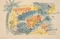 Assemblée sous un palmier by Marcel Janco, 1962, Encre et aquarelle sur papier, sold Jun 2025