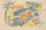 Assemblée sous un palmier by Marcel Janco, 1962, Encre et aquarelle sur papier, sold Jun 2025