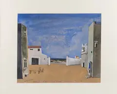 Projet de décor pour Mireille, IVe acte La cour de Ferme by André Marchand, Gouache légendée en bas, sold Dec 2023