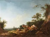 Scène galante dans un paysage by Philippe Jacques de Loutherbourg, Toile, sold Nov 2023
