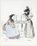 La cage à oiseaux et femme épluchant des pommes de terre by Jean-Louis Forain, Aquarelle, sold Nov 2023